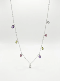 Choker zircônias coloridas e formatos diversos prata 925