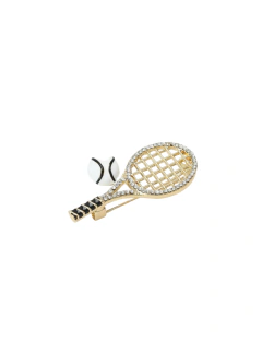 Broche Raquete de Tênis Dourada com Bola 4,5X2CM