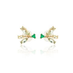 Brinco Cristal Esmeralda e Ametista Verde Fecho Pérola - comprar online