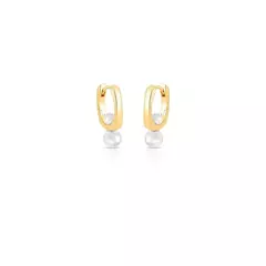 Brinco Argola Retangular com Pérolas Shell Banhado a Ouro