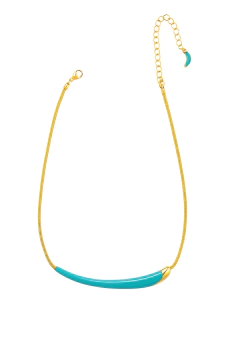 Colar Forma Curva Esmaltada Turquesa Banhado a Ouro 40CM - comprar online