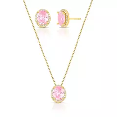 Conjunto Brinco e Colar com Pingente Oval em Cristal Cravejado de Zircônia 45CM - comprar online