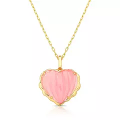 Colar com Pingente Coração Texturizado em Cristal Rosa Claro e com Fecho 50CM - comprar online