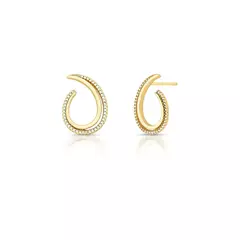 Brinco Gota Curvo Cravejado de Zircônia Banhado a Ouro