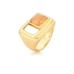 Anel Retangular com Cristal Quadrado Bege Banhado a Ouro - comprar online
