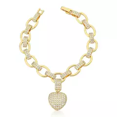 Pulseira Divina Elos com Pingente Coração Cravejado de Zircônias Banhado a Ouro 18CM