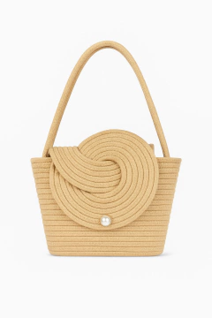 Bolsa Trançada 100% Linho Estilo Francês Fechamento com Botão Pérola