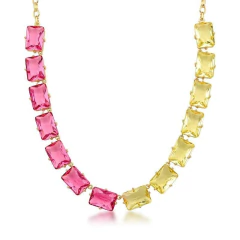 Colar Glamour com Cristais Retangulares Rosa e Prasiolita - comprar online