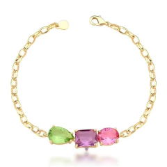 Pulseira com Cristais Diversos Banhado a Ouro 18CM