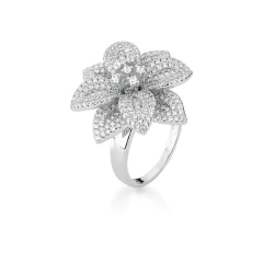 Anel Flor Cravejado com Zircônias Brancas Banhado a Ródio - comprar online