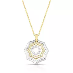 Colar com Pingente Geométrico com Zircônia Vazado Dois Tons 45CM - comprar online