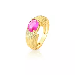 Anel Texturizado com Cristal Oval Rosa Escuro Banhado a Ouro - comprar online
