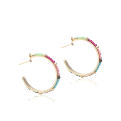 Brinco Argola Média Banhada a Ouro com Cristal Topázio Azul