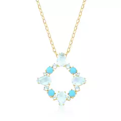 Colar com Pingente Redondo Turquesa Banhado a ouro 60CM - comprar online