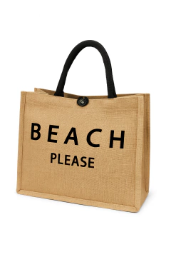 Bolsa Beach 100% Poliéster Dobrável com Botão Aparente e Alça Preta