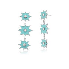 Brinco Pêndulo com Estrelas Esmaltadas Banhado a Ródio - comprar online