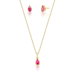 Conjunto Brinco e Colar Milla Gota Cristal Rosa Escuro - comprar online