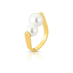 Anel Curvo com Duas Pérolas Shell Banhado a Ouro - comprar online
