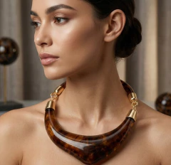 Choker Acrílico Classic Detalhes Dourados 40cm - comprar online