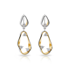 Brinco Gota Pêndulo com Cristais em Dois Tons