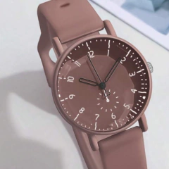 Relógio de Pulso Quartzo Pulseira Silicone Marrom