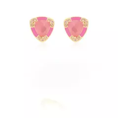 Brinco Triangular Quartzo Rosa Banhado a Ouro - comprar online