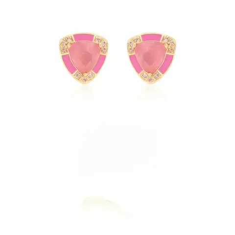 Brinco Triangular Quartzo Rosa Banhado a Ouro - comprar online