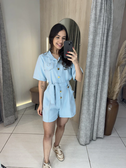 Macaquinho em Alfaiataria no Pesponto - Azul Claro - comprar online