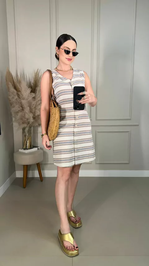 Vestido Vera listrado - Bege