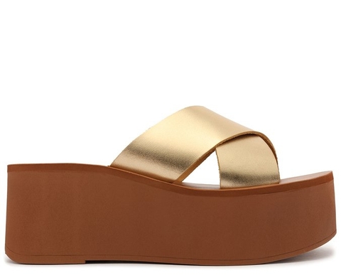 ANACAPRI SANDÁLIA PLATAFORMA ÍRIS DOURADA EM COURO
