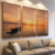 Quadros Decorativos Pôr do Sol Marítimo com Barco e Pássaros - Kit de 3 Quadros