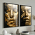 Quadros Decorativos Mulher Rosto Dourado Abstrato - Kit com 2 Quadros