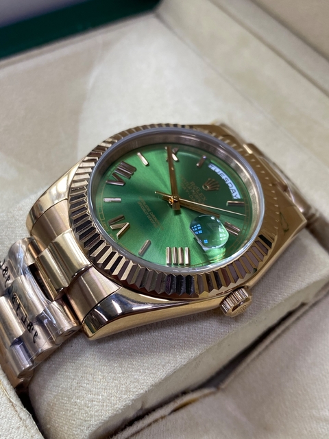 Relógio Rolex Day-Date verde rose com Caixa e Manual - comprar online