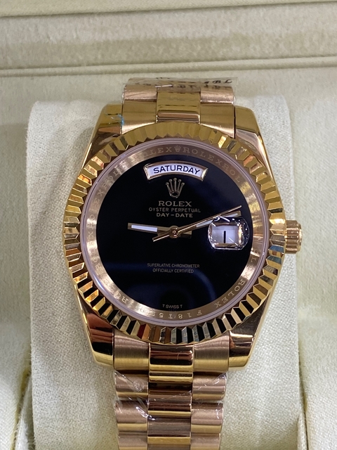 Relógio Rolex Day-Date preto gold c Caixa e Manual