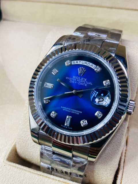 Relógio Rolex Day-Date azul degrade com Caixa e Manual