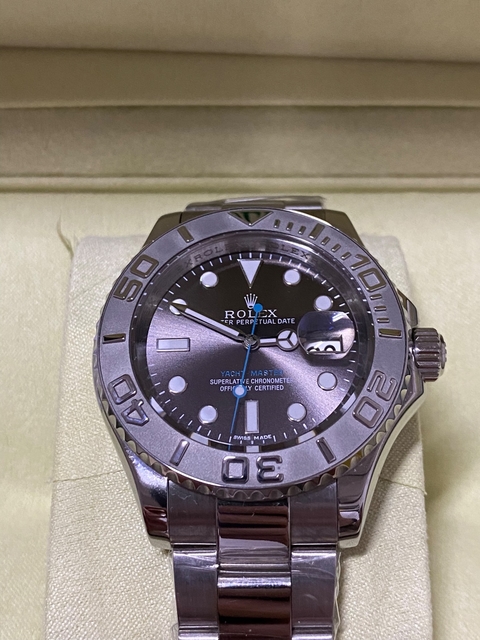 Relógio Rolex Yacht-Master cinza na Caixa e Manual