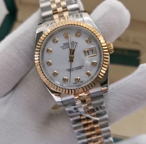 Relógio Rolex feminino datejust branco caixa e manual