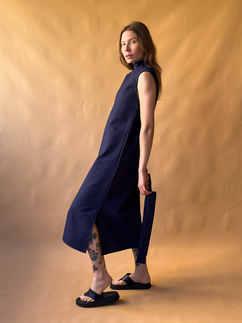 Vestido Coluna em Linho Misto - Marinho - comprar online