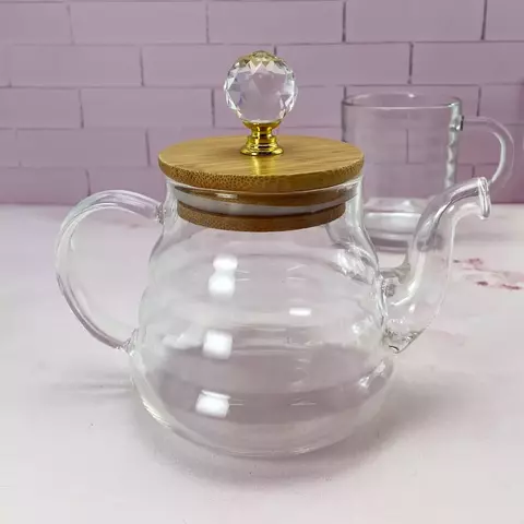 TETERA DE VIDRIO TAPA MADERA