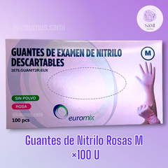Guantes de Nitrilo - Rosa - Talle M Caja x100U.