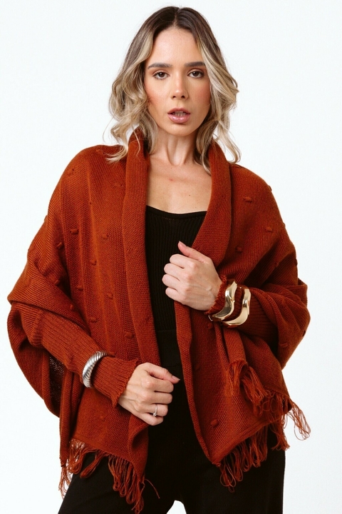 Poncho Casaco Tricot com Franjas - comprar online
