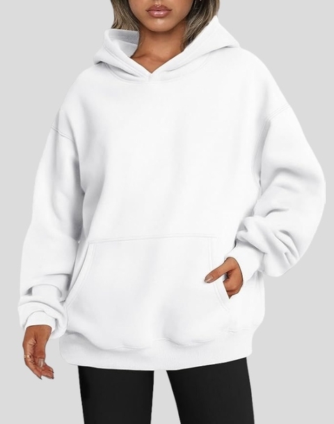 BUZO HOODIE OVERSIZE CANGURO CON CAPUCHA BLANCO