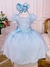 Vestido Infantil Azul C/ Aplique de Flores e Broche Luxo (3223AZ)