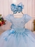 Vestido Infantil Azul C/ Aplique de Flores e Broche Luxo (3223AZ) - comprar online