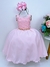 Vestido Infantil Rosa Bolinhas Aplique Flores Strass (20011RA)