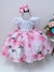 Vestido Infantil Branco Peito Strass Saia Rosa Cinto Pérolas (1632BR)