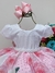 Vestido Infantil Branco Peito Strass Saia Rosa Cinto Pérolas (1632BR) - comprar online