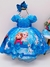 Vestido Infantil Frozen Azul Com Cinto de Pérolas Luxo (1595AZ)