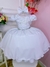 Vestido Infantil Branco Renda Cinto de Pérolas C/Tiara Luxo (1053B4)