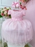 Vestido Infantil Rosa Bebê C/ Renda e Aplique Flores Festas (3586RS)